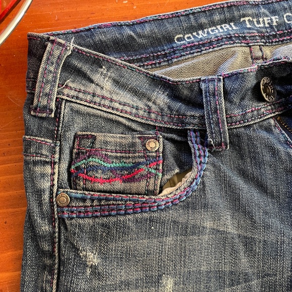 Cowgirl Tuff Boot Cut Jeans - Distressed Blue - Picture 2 of 9